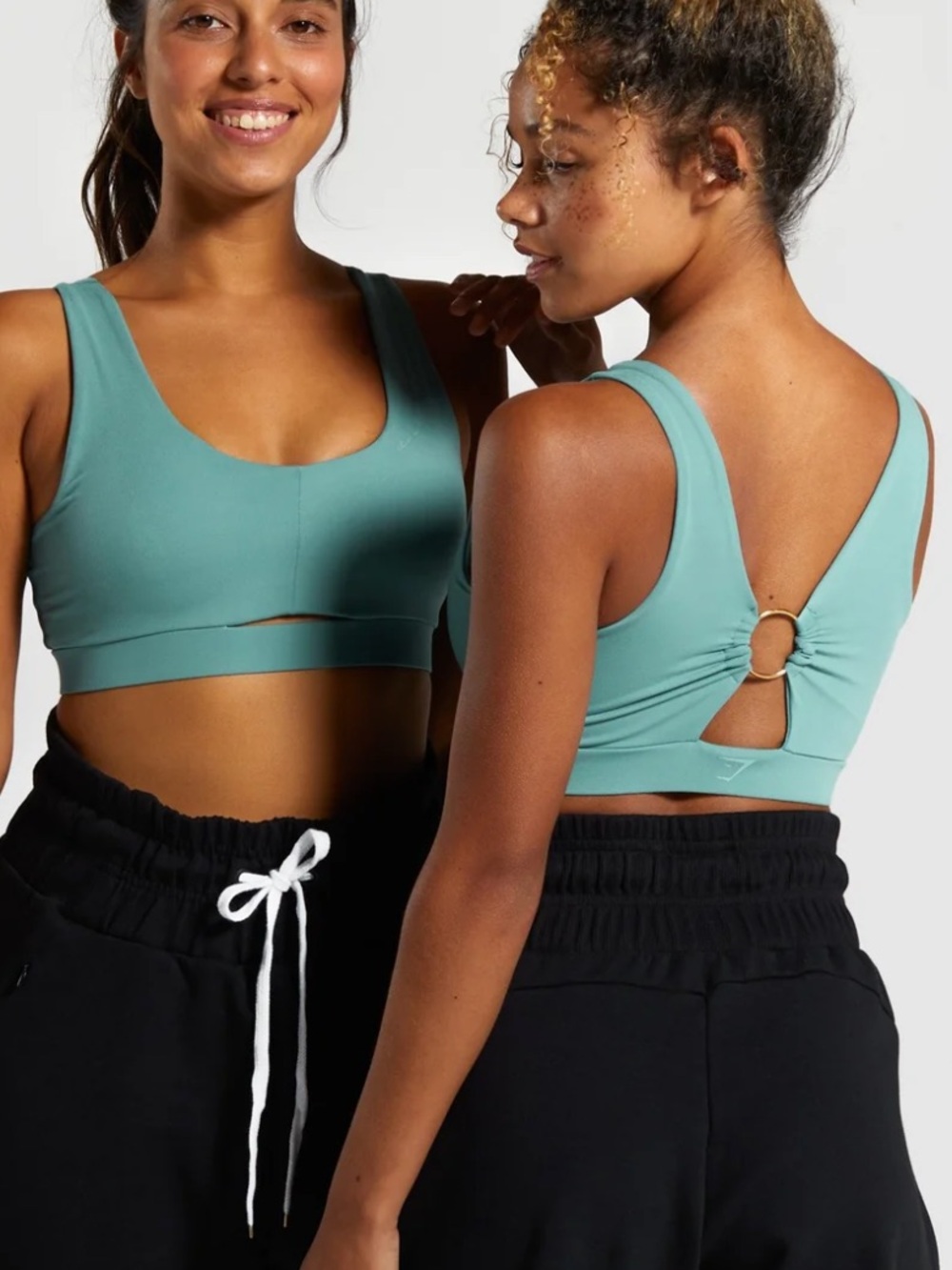 Gymshark Whitney Simmons sports bra in deep sage features a unique center ring s